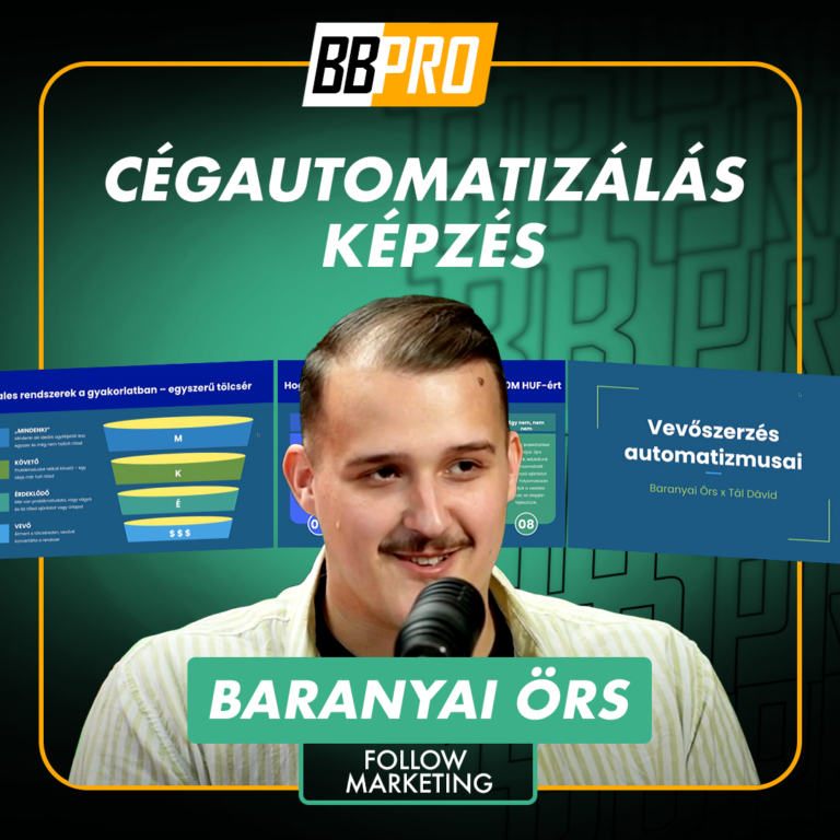 Baranyai Örs, a Follow Marketing ügynökség társalapítója, 30 fős csapatával 120 ügyfelet szolgálnak ki. A Cégautomatizálás kurzusban ügyfélszerző, ügyfélmegtartó, HR és szolgáltatási területek automatizációját tanítja.